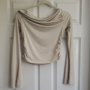Edikted Cream Ruched Crop Blouse Long Sleeve